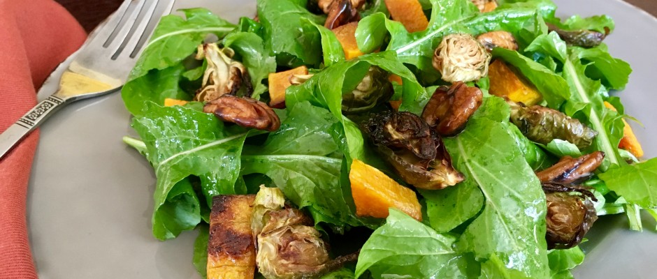 Arugula, Roasted Brussels Sprouts, Butternut Squash & Candied Pecans